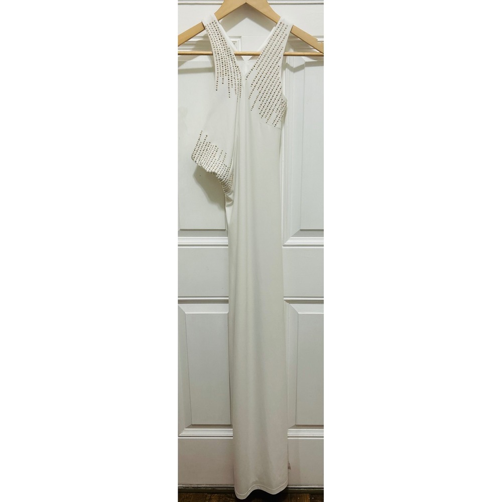 Guess Los Angeles White One‎ Shoulder Embellished Maxi Dress Gown Formal Evening